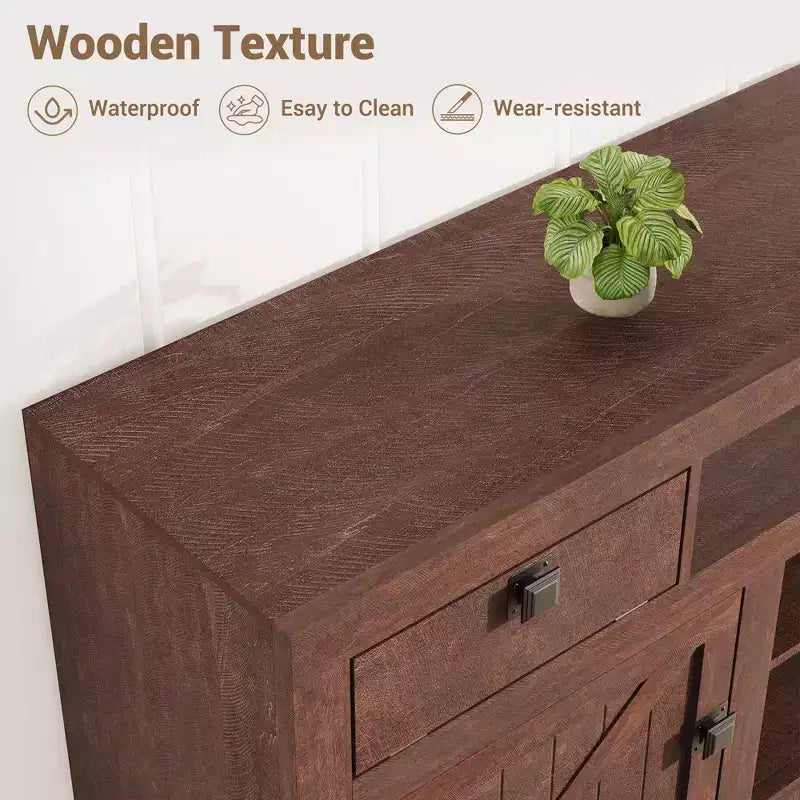 70.1 Farmhouse Wood TV Stand for 70 Inch TVs, Entertainment Center with Drawers