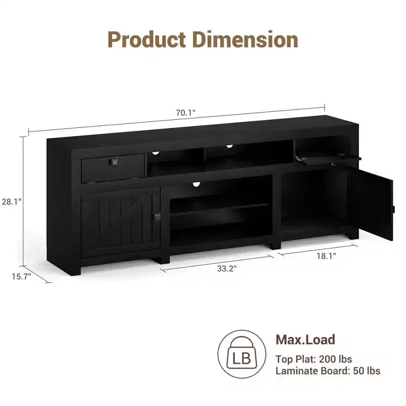 70.1 Farmhouse Wood TV Stand for 70 Inch TVs, Entertainment Center with Drawers