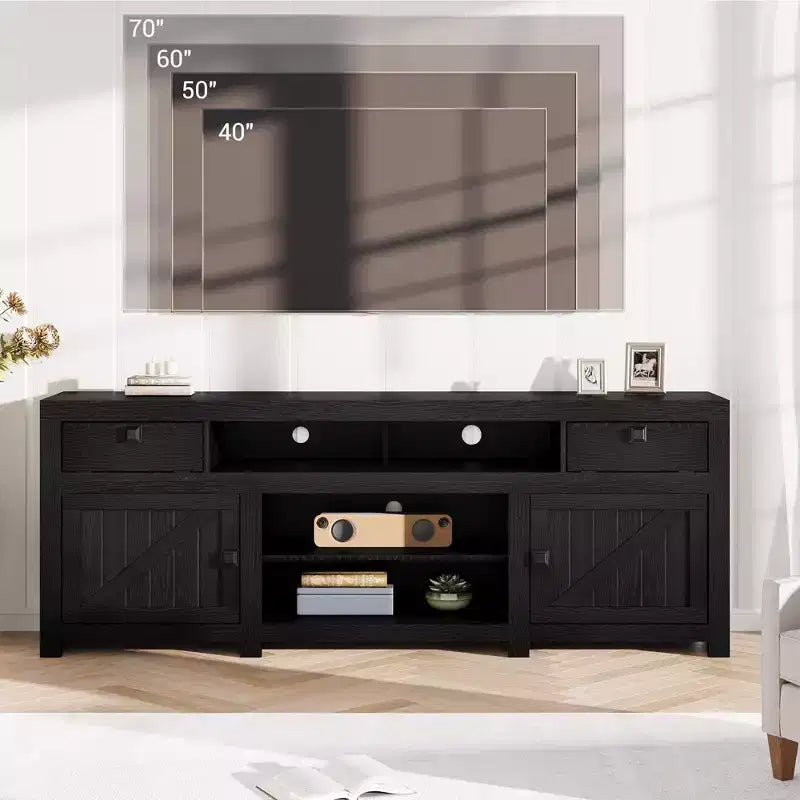 70.1 Farmhouse Wood TV Stand for 70 Inch TVs, Entertainment Center with Drawers