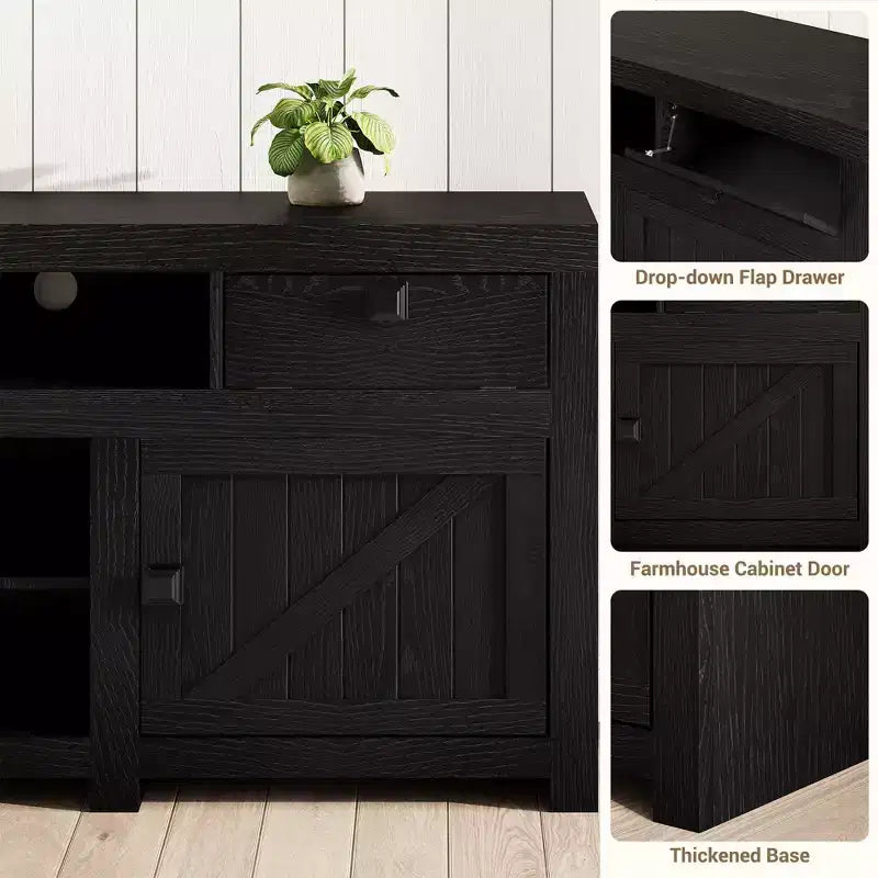 70.1 Farmhouse Wood TV Stand for 70 Inch TVs, Entertainment Center with Drawers