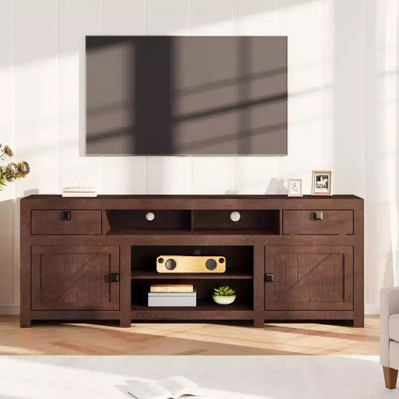 Mobile TV farmhouse in legno da 70.1 per TV da 70 pollici, centro d'intrattenimento con cassetti