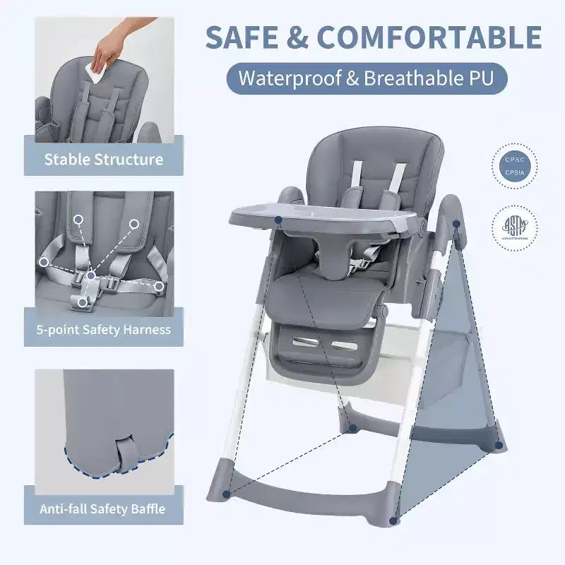 Kids Dining Chair, Foldable High Chair for Toddlers, PU Leather Highchair
