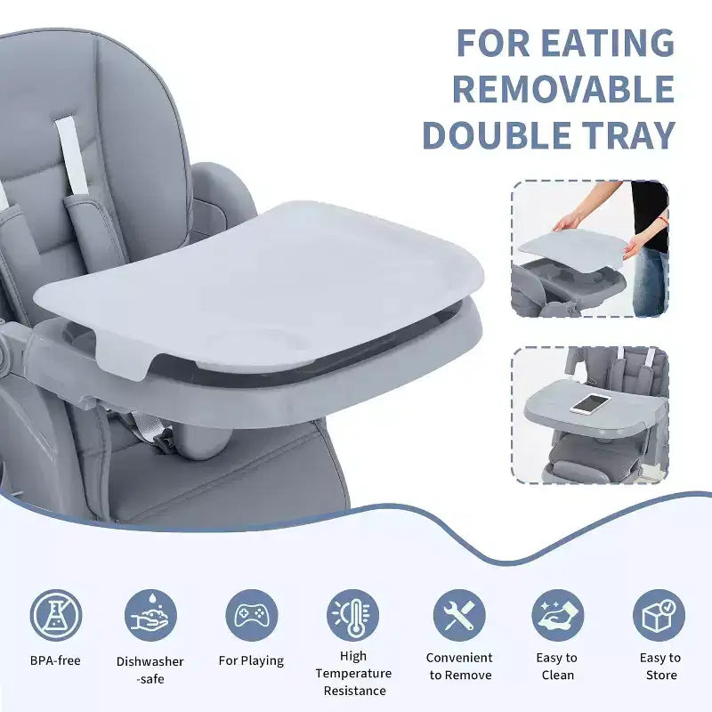 Kids Dining Chair, Foldable High Chair for Toddlers, PU Leather Highchair