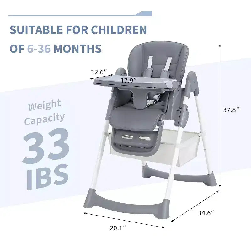 Kids Dining Chair, Foldable High Chair for Toddlers, PU Leather Highchair