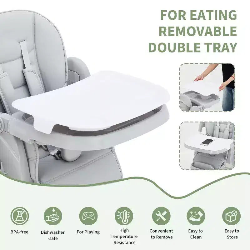 Kids Dining Chair, Foldable High Chair for Toddlers, PU Leather Highchair