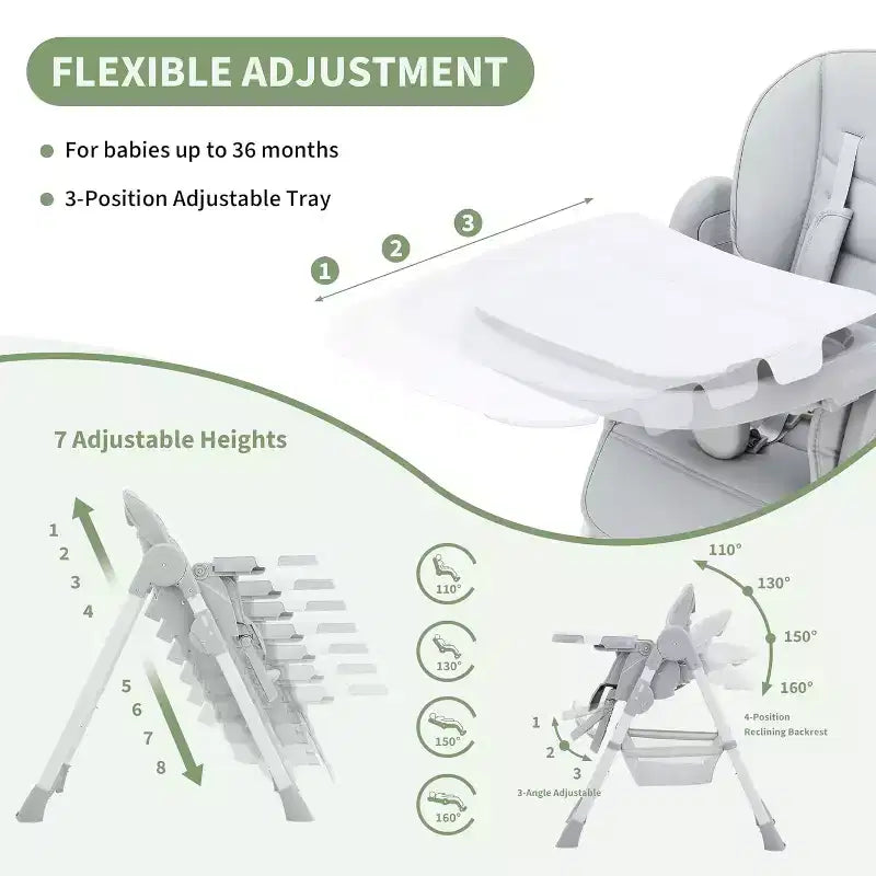 Kids Dining Chair, Foldable High Chair for Toddlers, PU Leather Highchair