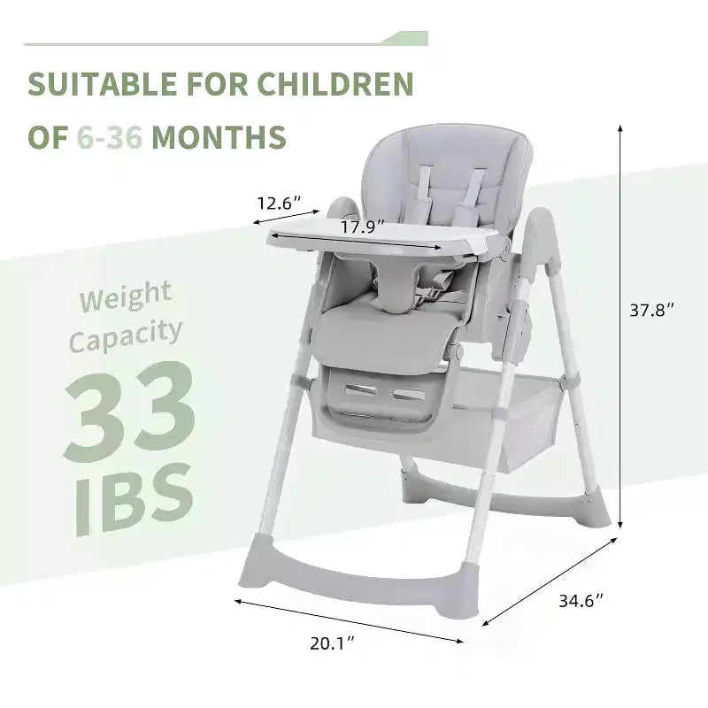 Kids Dining Chair, Foldable High Chair for Toddlers, PU Leather Highchair