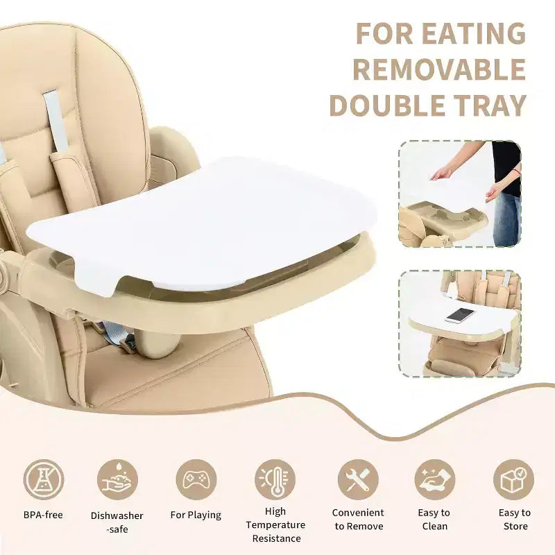 Kids Dining Chair, Foldable High Chair for Toddlers, PU Leather Highchair