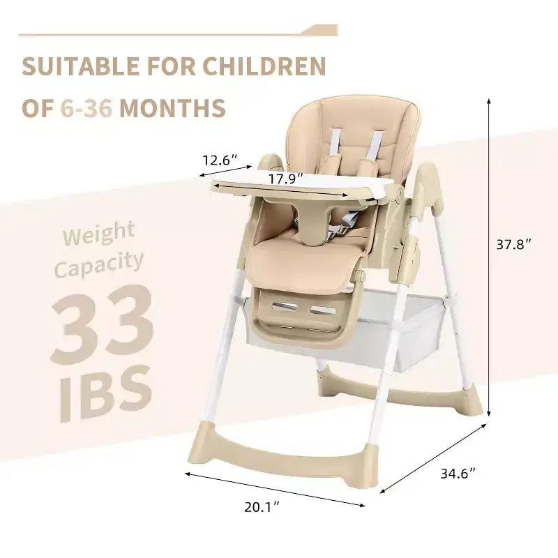 Kids Dining Chair, Foldable High Chair for Toddlers, PU Leather Highchair