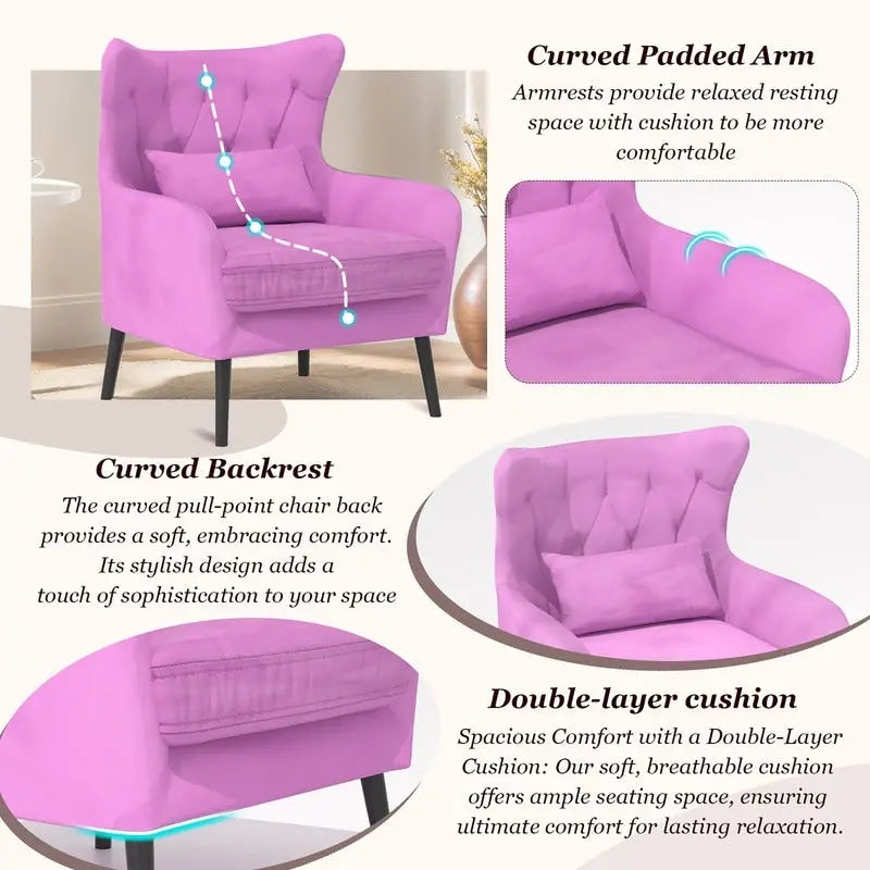 Velvet Accent Chair Comfy Oversized Reading For Living Room(Set of 2)