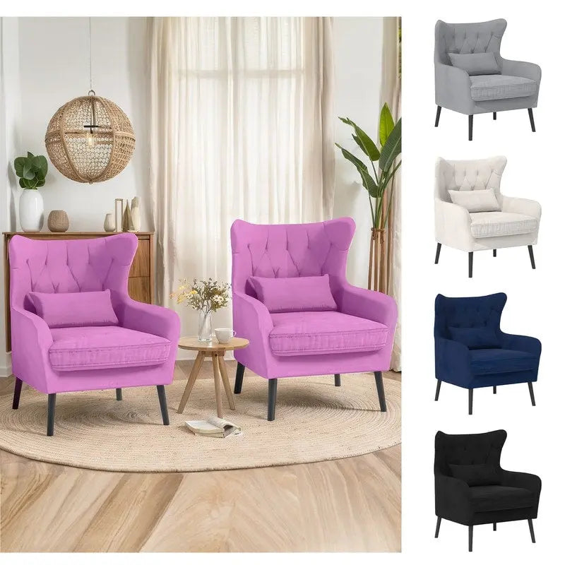 Velvet Accent Chair Comfy Oversized Reading For Living Room(Set of 2)