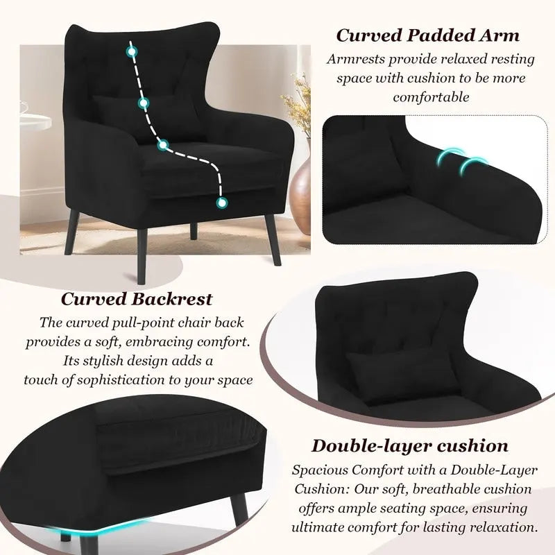 Velvet Accent Chair Comfy Oversized Reading For Living Room(Set of 2)