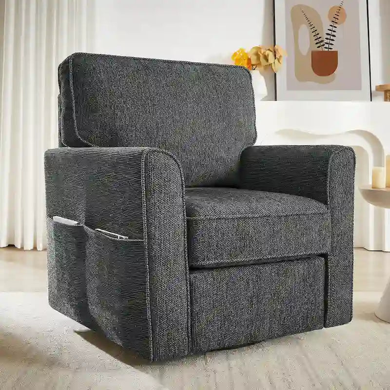 Accent Barrel Chair with Side Pockets360 Swivel Office Chair Chenille Armchair for Office