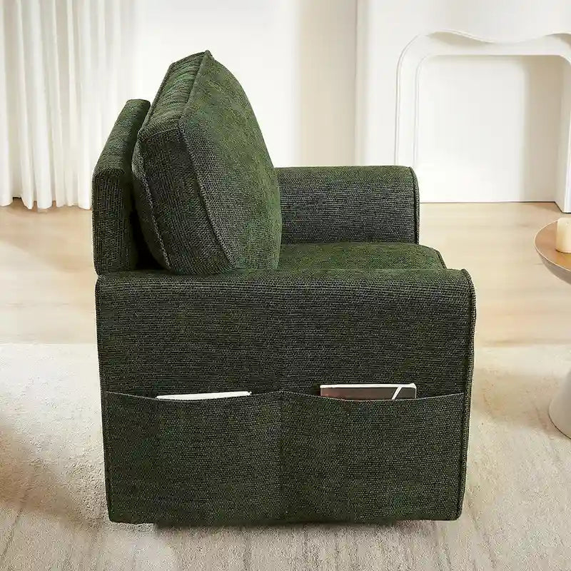 Accent Barrel Chair with Side Pockets360 Swivel Office Chair Chenille Armchair for Office