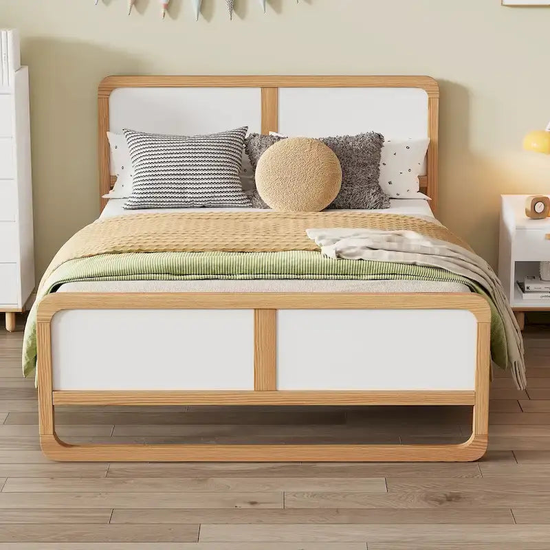 Letto a piattaforma moderno in legno massello, misura matrimoniale, con gambe di supporto, per adulti e camera da letto