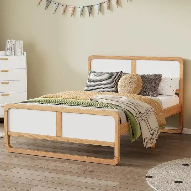Letto a piattaforma moderno in legno massello, misura matrimoniale, con gambe di supporto, per adulti e camera da letto