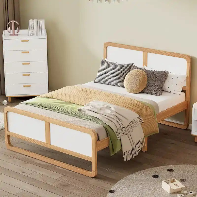Letto a piattaforma moderno in legno massello, misura matrimoniale, con gambe di supporto, per adulti e camera da letto
