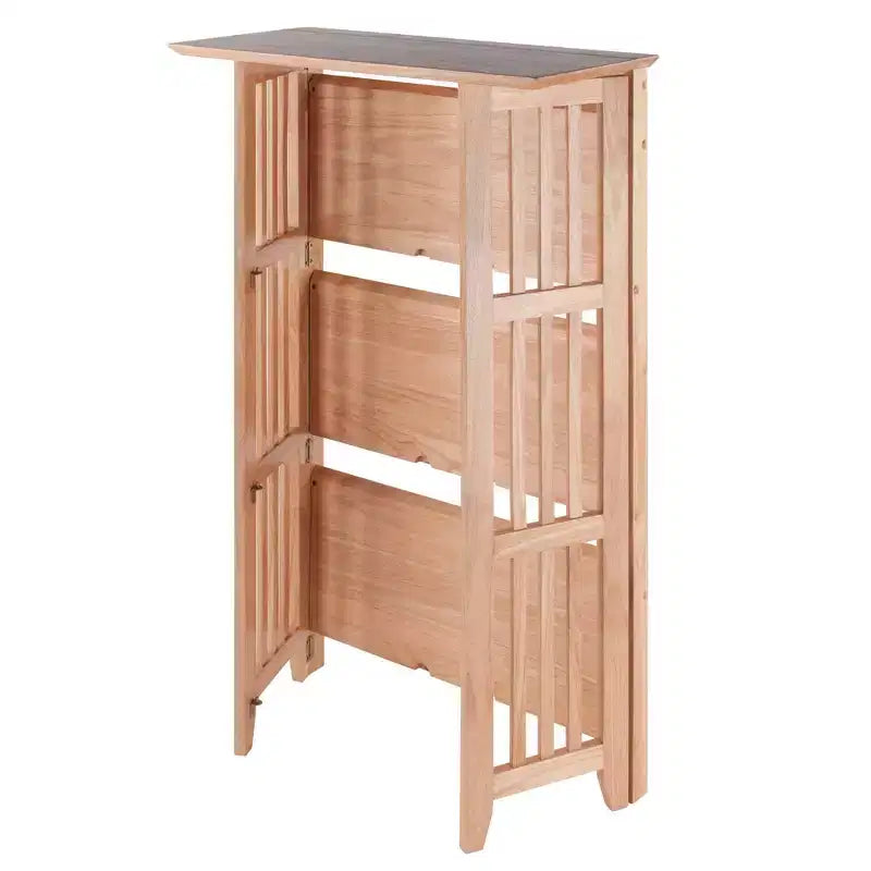 Libreria pieghevole a 4 ripiani in faggio naturale, con lati a doghe