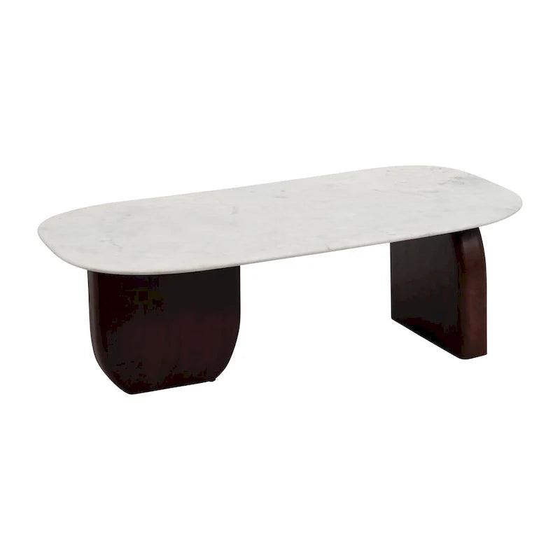 Modern Marble and Wood 16H Abstract Oval Coffee Table - 48 x 24 x 16