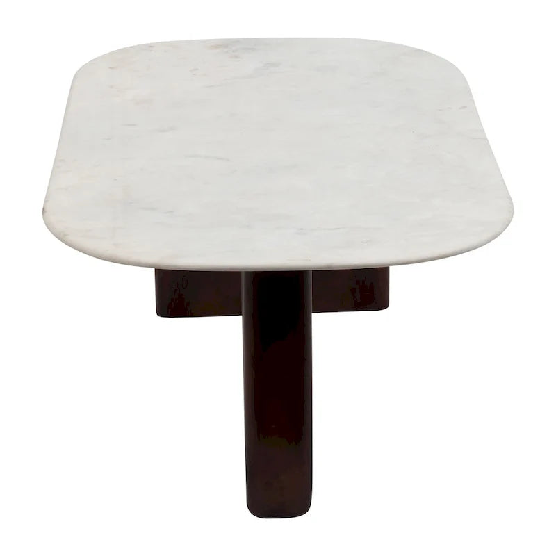 Moderno tavolino ovale astratto in marmo e legno, altezza 16H - 48 x 24 x 16