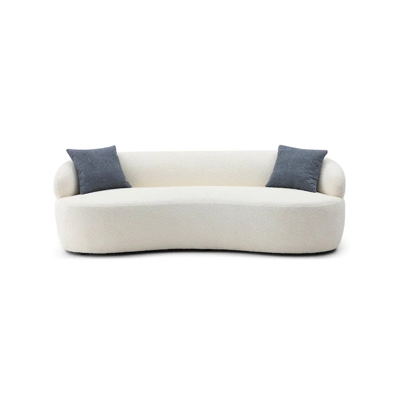 Beige Mid-Century Modern Curved Sofa - 35.00 x 86.00 x 27.00