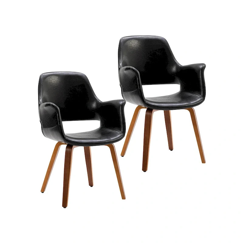 Set di 2 sedie da pranzo in pelle PU con gambe in legno curvato