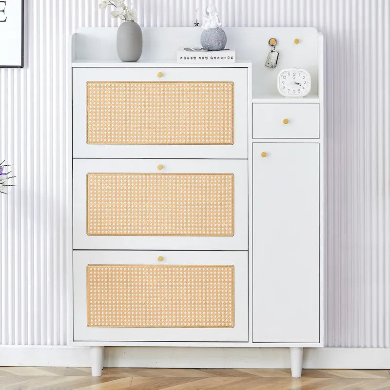 Mobile portascarpe giapponese in rattan, moderno e minimalista, con contenitore e piano superiore, piccolo mobile adatto a corridoi e soggiorni