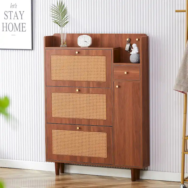 Mobile portascarpe giapponese in rattan, moderno e minimalista, con contenitore e piano superiore, piccolo mobile adatto a corridoi e soggiorni