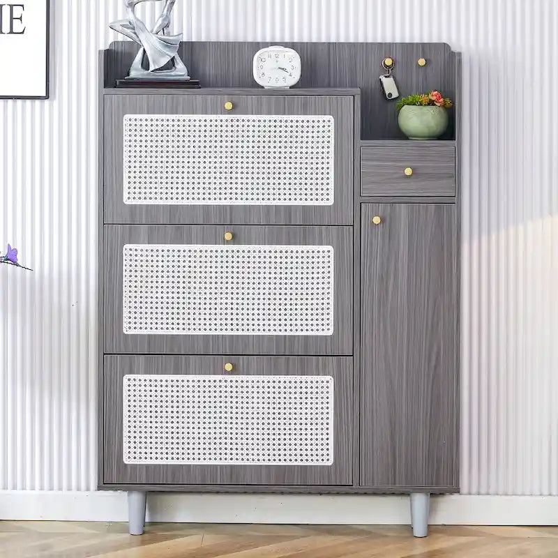 Mobile portascarpe giapponese in rattan, moderno e minimalista, con contenitore e piano superiore, piccolo mobile adatto a corridoi e soggiorni