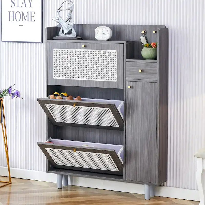 Mobile portascarpe giapponese in rattan, moderno e minimalista, con contenitore e piano superiore, piccolo mobile adatto a corridoi e soggiorni