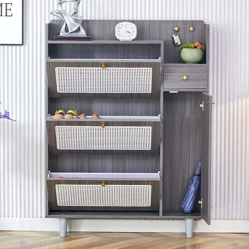 Mobile portascarpe giapponese in rattan, moderno e minimalista, con contenitore e piano superiore, piccolo mobile adatto a corridoi e soggiorni