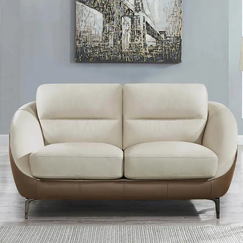 Hydeline Makena Top Grain Leather Loveseat with Feather Memory Foam and Springs