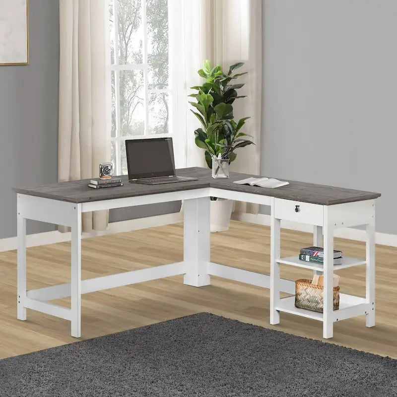 Saint Birch Finley White 59-inch L-Shape Desk